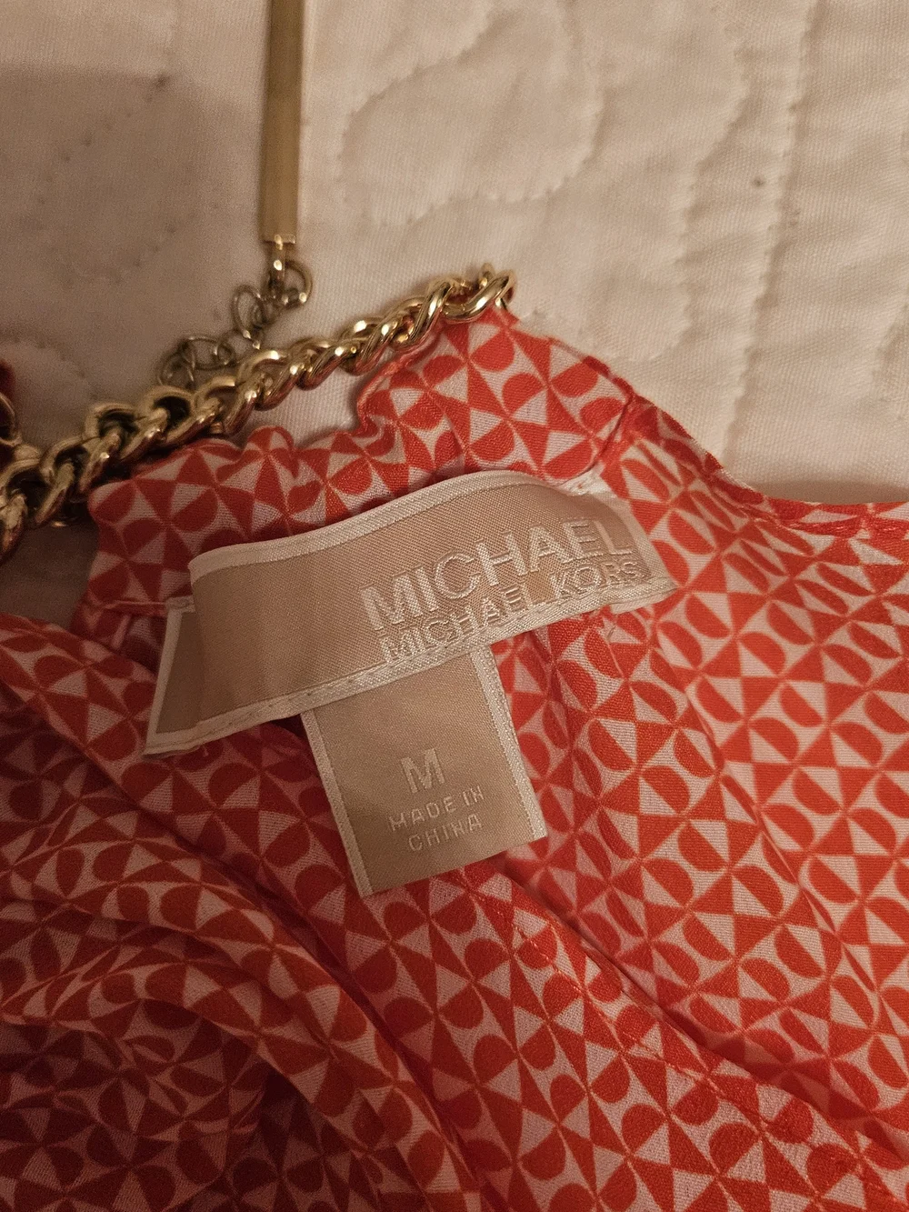 Michael Kors Coral Red Printed Short-Sleeve Top